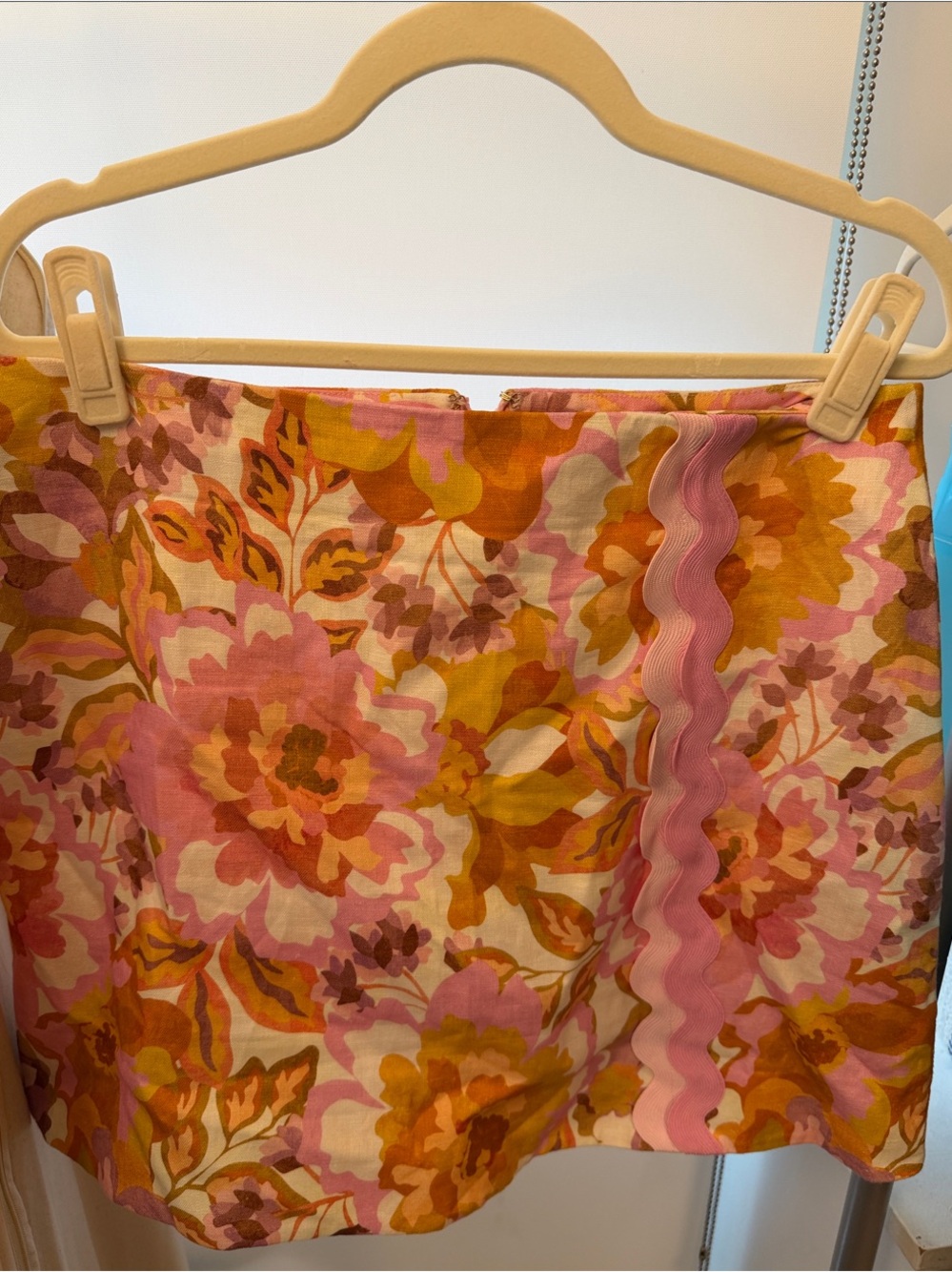 Pink & Orange Floral Mini Skirt with Decorative Trim